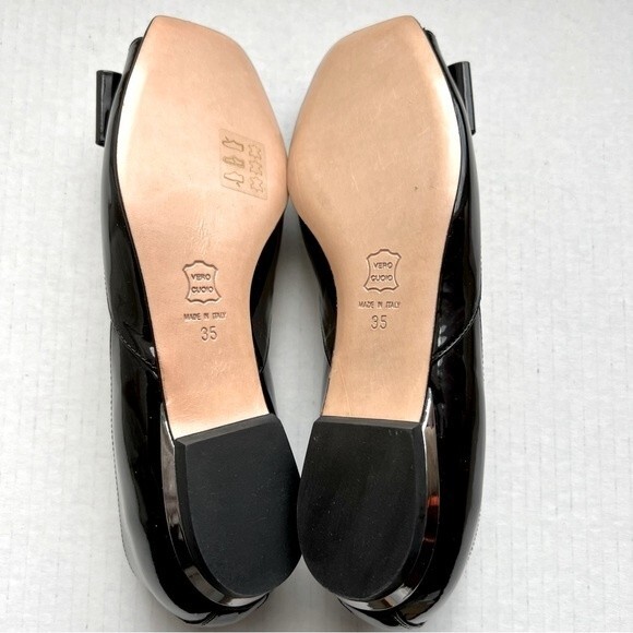 Baldinini Trend Black Patent Leather Jeweled Flats w/ Peep Toe Women EU 35 US 5 - Picture 13 of 15